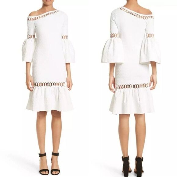 Jonathan Simkhai Dress White One-Shoulder Chain Link FIt & Flare - Picture 1 of 11